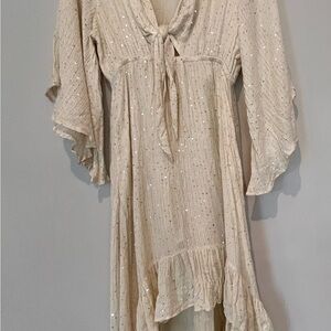 Sundress Julianna sequin high low boho maxi dress cream tie front size XS/S
